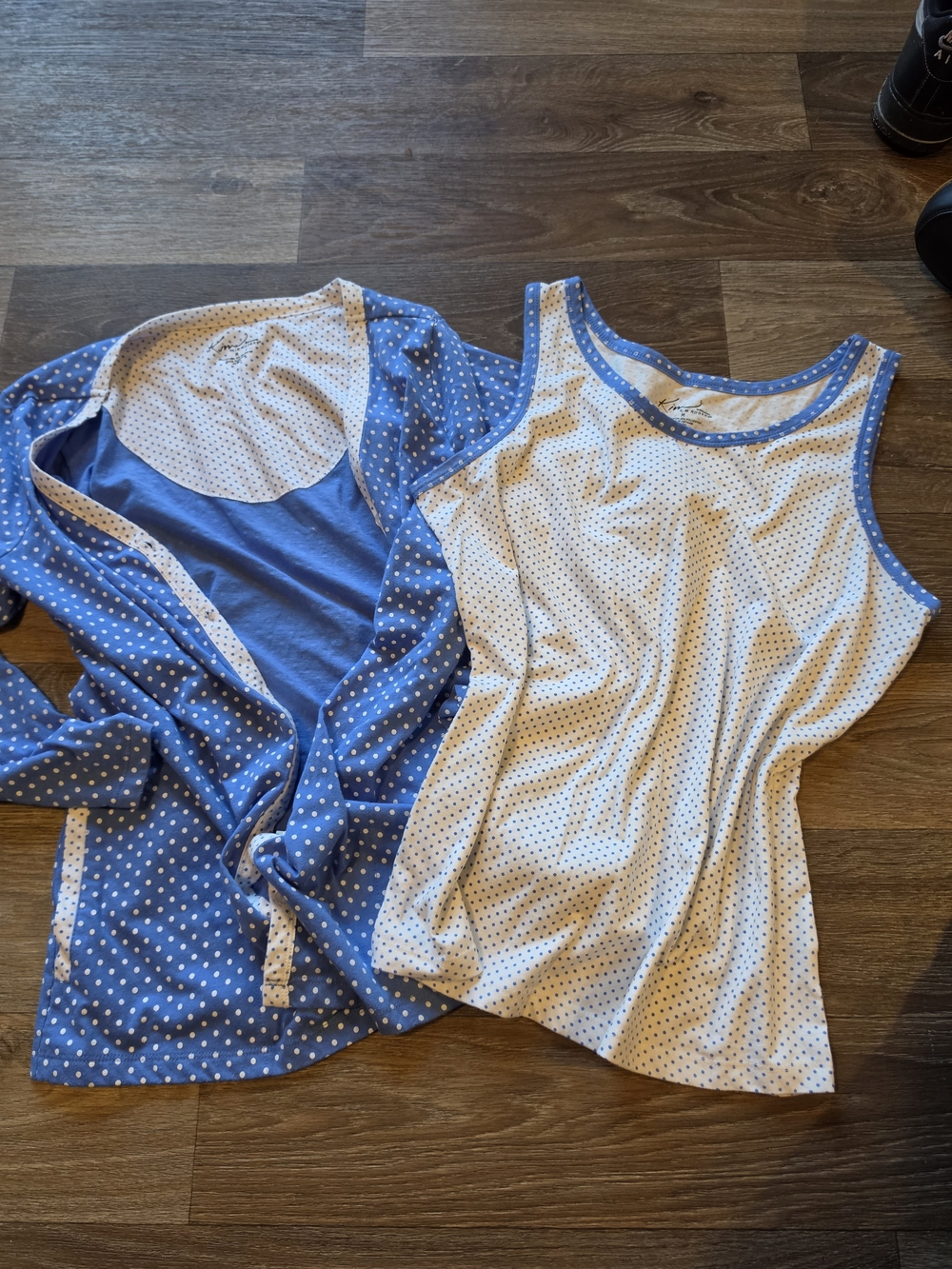 Kim Rogers Blue & White Polka Dot Tank and Cardigan Set
